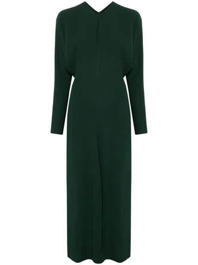 Victoria Beckham Long-sleeve Draped Midi Dress In Green