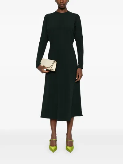 Victoria Beckham 'seam Detailing Midi Sleeve Dress' In Green