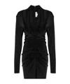 Victoria Beckham Draped V-neckline Ruched Long Sleeve Mini Dress In Black