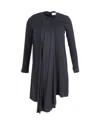 Victoria Beckham Long Sleeve Front Drape Dress In Black Viscose In Black