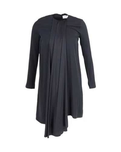 Victoria Beckham Long Sleeve Front Drape Dress In Black Viscose