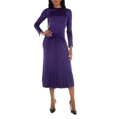 Victoria Beckham Long Sleeve Gathered Midi Dress In Purple