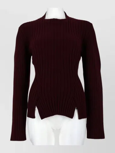 Victoria Beckham Long Sleeve High Neck Ribbed Knit In Red