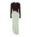 Victoria Beckham Long Sleeve Knot Detail Jersey Dress In Ebony/emerald Color