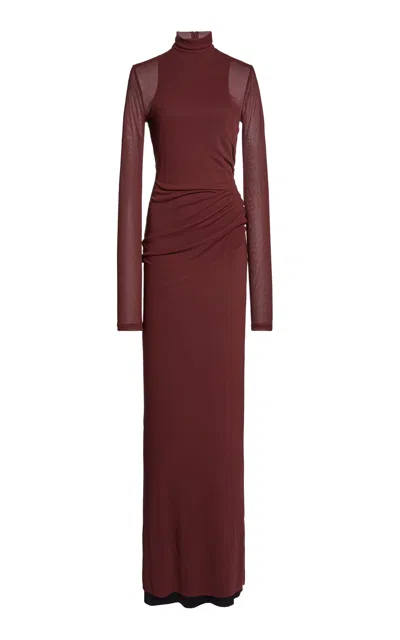 Victoria Beckham Long Sleeve Layered Maxi Dress In Burgundy