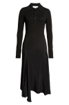 Victoria Beckham Long Sleeve Mixed Media Shirtdress In Black / Black