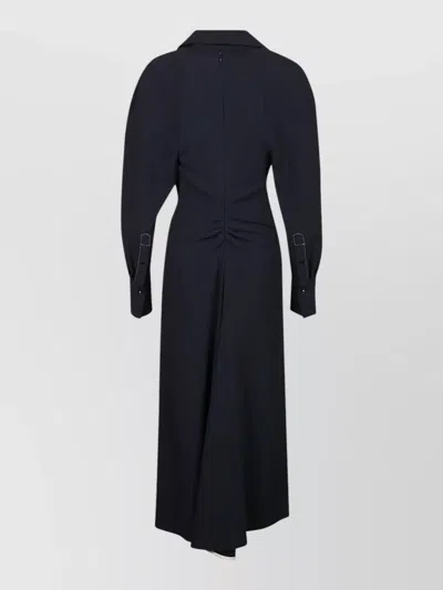 Victoria Beckham Long Sleeve Polo Collar Belted Midi Dress In Blue
