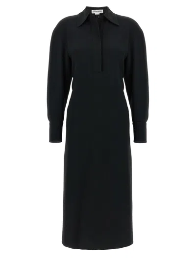 Victoria Beckham Women Black Long Sleeve Polo Collar Midi Dress, Xs Luxury Dresses For Women Darveys