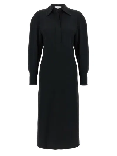 Victoria Beckham 'long Sleeve Polo Collar Midi' Dress In Black