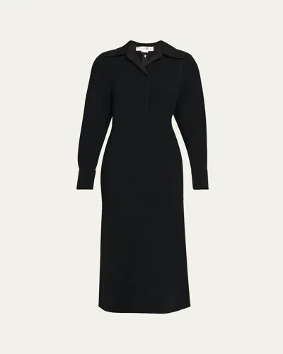 Victoria Beckham Women Black Long Sleeve Polo Collar Midi Dress, Xs Luxury Dresses For Women Darveys
