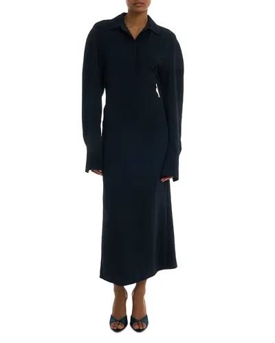 Victoria Beckham Long Sleeve Polo Collar Midi Dress In Blue