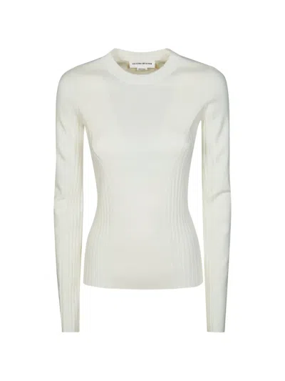 Victoria Beckham Long-sleeve Ribbed T-shirt In Metallic