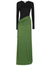 Victoria Beckham Long Sleeve Draped Jersey Gown In Black Algae