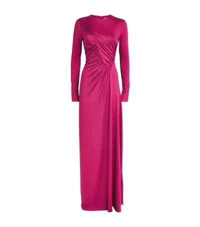 Victoria Beckham Long-sleeve Ruched Maxi Dress In Red