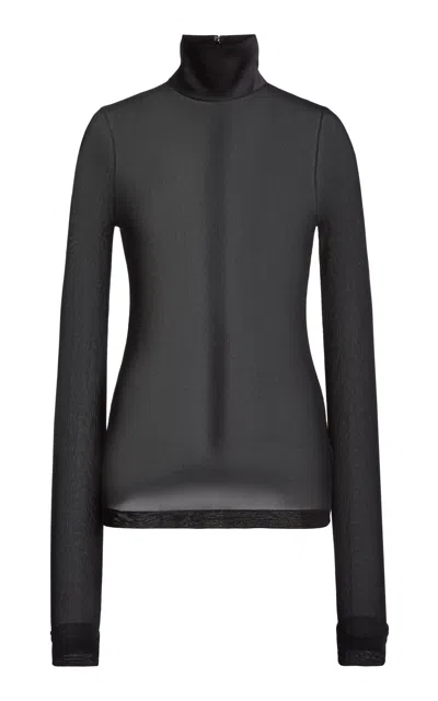 Victoria Beckham Long Sleeve Sheer Top In Black