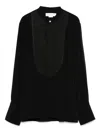 Victoria Beckham Pure Silk Blouse With Mandarin Collar In Black