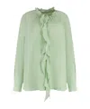 Victoria Beckham Ruffled Front Lightweight Fabric Long Sleeves In Green
