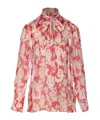 Victoria Beckham Draped Floral Sheer Long Sleeve Top In Purple