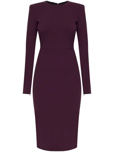 Victoria Beckham Strong-shoulder Long-sleeve Midi T-shirt Dress In Fig