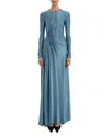 Victoria Beckham Long Sleeve Twist Detail Gown In Gray