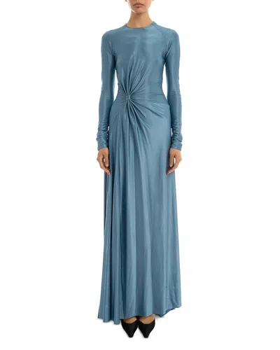 Victoria Beckham Long Sleeve Twist Detail Gown In Gray