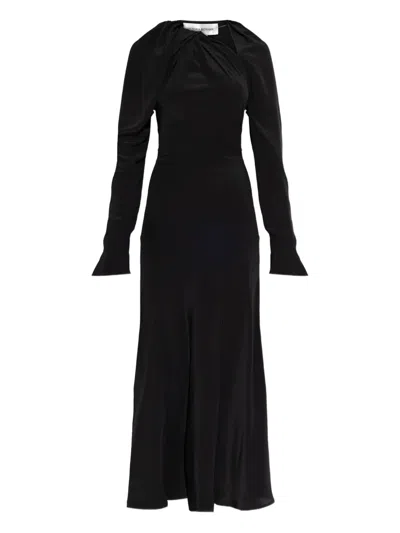 Victoria Beckham Chain-embellished Draped Silk Midi Dress In Black