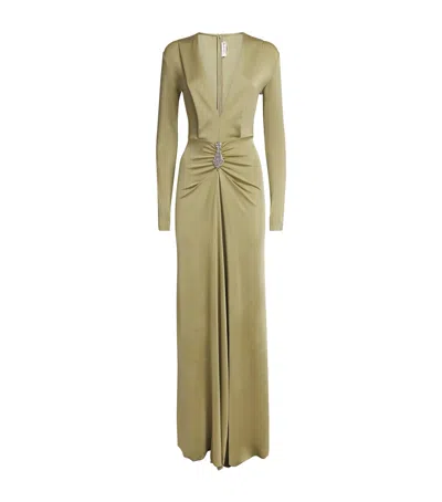 Victoria Beckham Long-sleeve V-neck Gown In Green