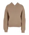 Victoria Beckham Beige Knit Sweater With V Neck On Front And Rear In Cashmere And Wool Woman