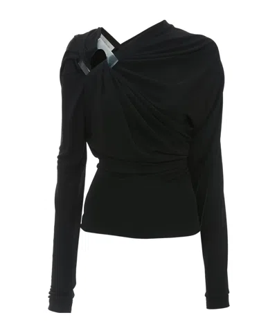 Victoria Beckham Long-sleeved Draped Knitted Top In Black