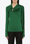 Victoria Beckham Draped Detail Asymmetric Button Sweater In Green