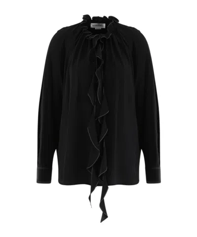Victoria Beckham Long-sleeved Frilly Shirt In Black