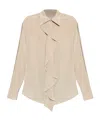 Victoria Beckham Womens Heather Asymmetric Ruffle Long-sleeve Silk-crepe Blouse In Nude