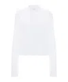 Victoria Beckham Cropped Mandarin Collar Striped Shirt In White