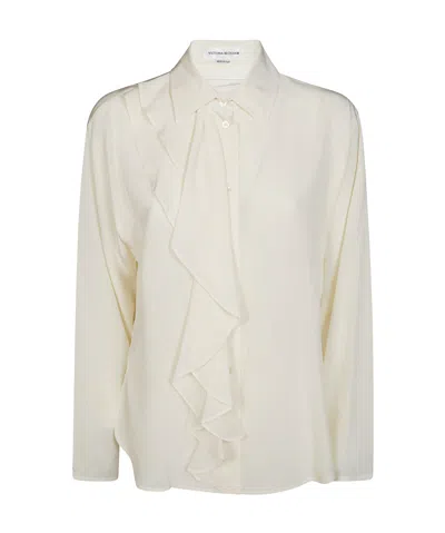 Victoria Beckham Womens Ivory Ruffle-trim Silk Blouse In White
