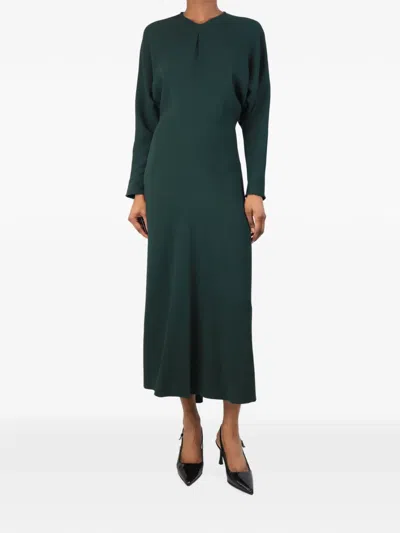 Pre-owned Victoria Beckham Long-sleeve Crepe Dress In Green