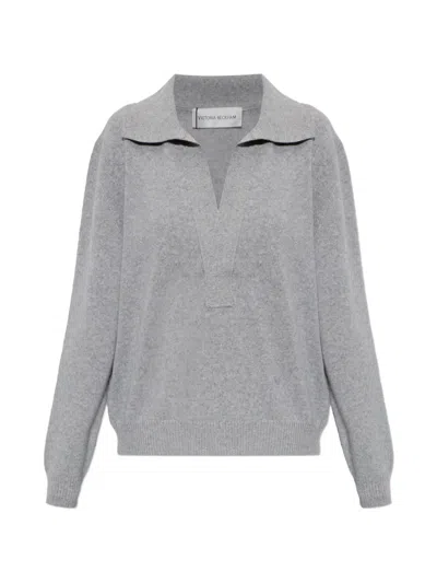 Victoria Beckham Genevieve Grey Melange Cashmere Sweater In Gray