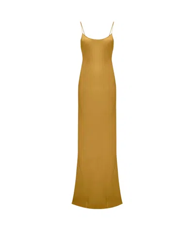 Victoria Beckham Cami Satin Open Back Long Dress In Gold