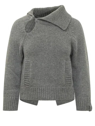 Victoria Beckham Maglione In Lana Con Collo Asimmetrico In Gray