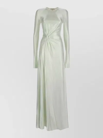Victoria Beckham Maxi Dress Long Sleeves Crew Neck Knot In White
