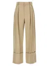 Victoria Beckham Wide Leg Pleated Cuffed Pants With Back Pocket