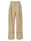 Victoria Beckham Ide Leg Turn-up Pants In Beige