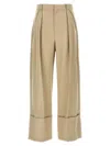 Victoria Beckham Wide Leg Pleated Cuffed Pants With Back Pocket In Beige