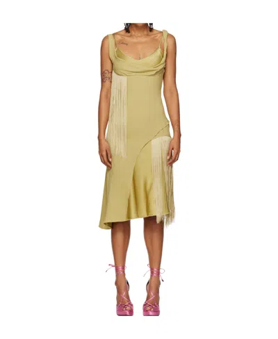 Victoria Beckham Medium Length Fringed Dress In Nude
