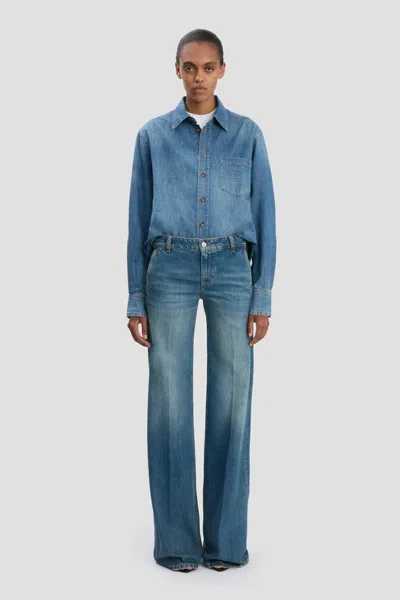 Victoria Beckham Men's Denim Shirt In Mid Blue Wash