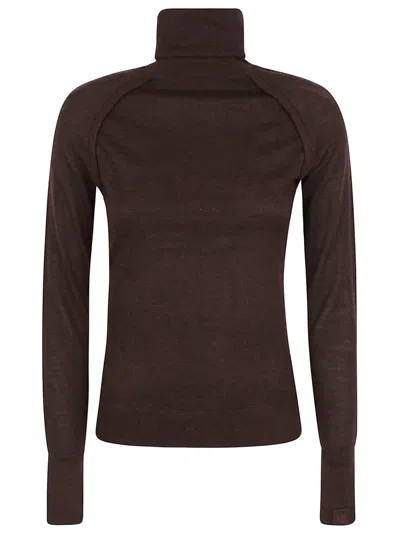 Victoria Beckham Merino Wool High Neck Top In Brown