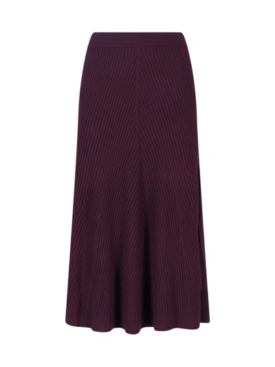 Victoria Beckham Ribbed Merino Wool Midi Skirt In Burgundy