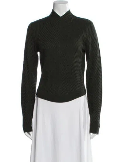 Pre-owned Victoria Beckham Merino Wool Mock Neck Sweater In Green