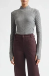 Victoria Beckham Fitted Ribbed Knit Sweater With Subtle V-neckline In Gray