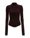 Victoria Beckham Merino Wool Ribbed Long Sleeve Top In Brown
