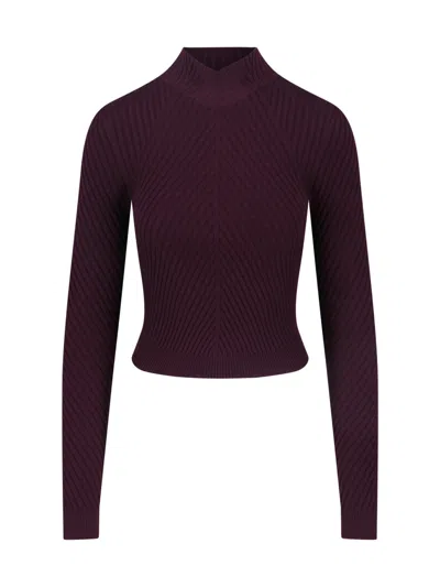 Victoria Beckham Womens Merlot Ribbed High-neck Wool Top In Burgundy